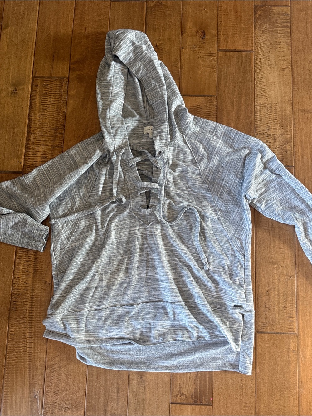 Lucky Brand Light Gray Lace-Up Hoodie Sweater